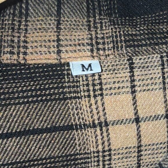 Tan Brown and Black Plaid Flannel Long Sleeve Collared Button Down Casual Shirt - Picture 3 of 5